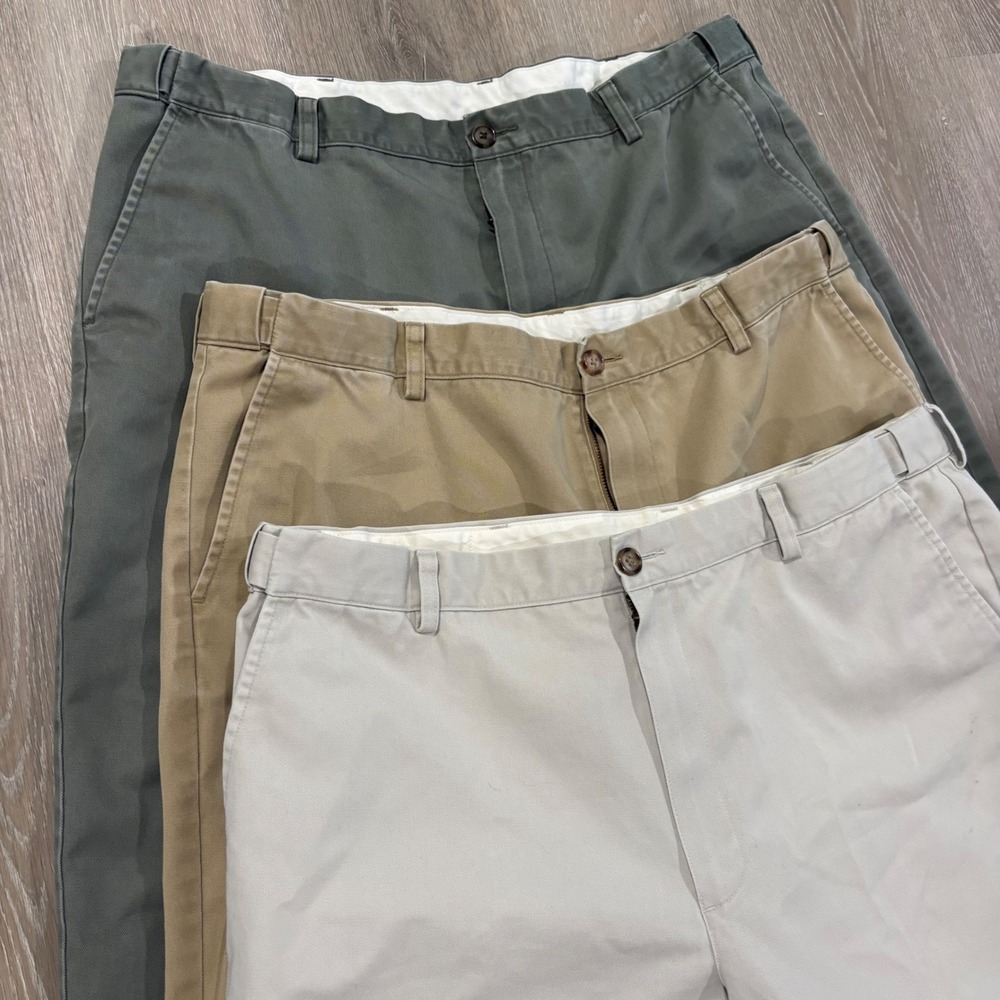 L.L. Bean Comfort Waist Chino Pants Lot of 3 Mens 40x32 Cotton Khaki Green Gray